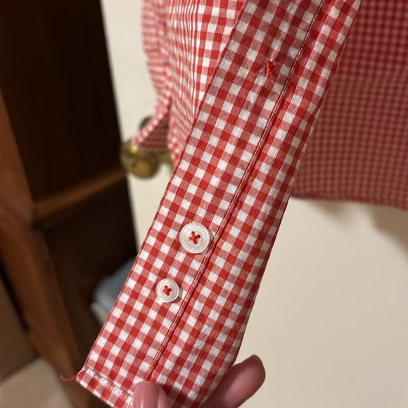 Fish Hippie red/orange plaid button down sz L tailored fit - Picture 7 of 8